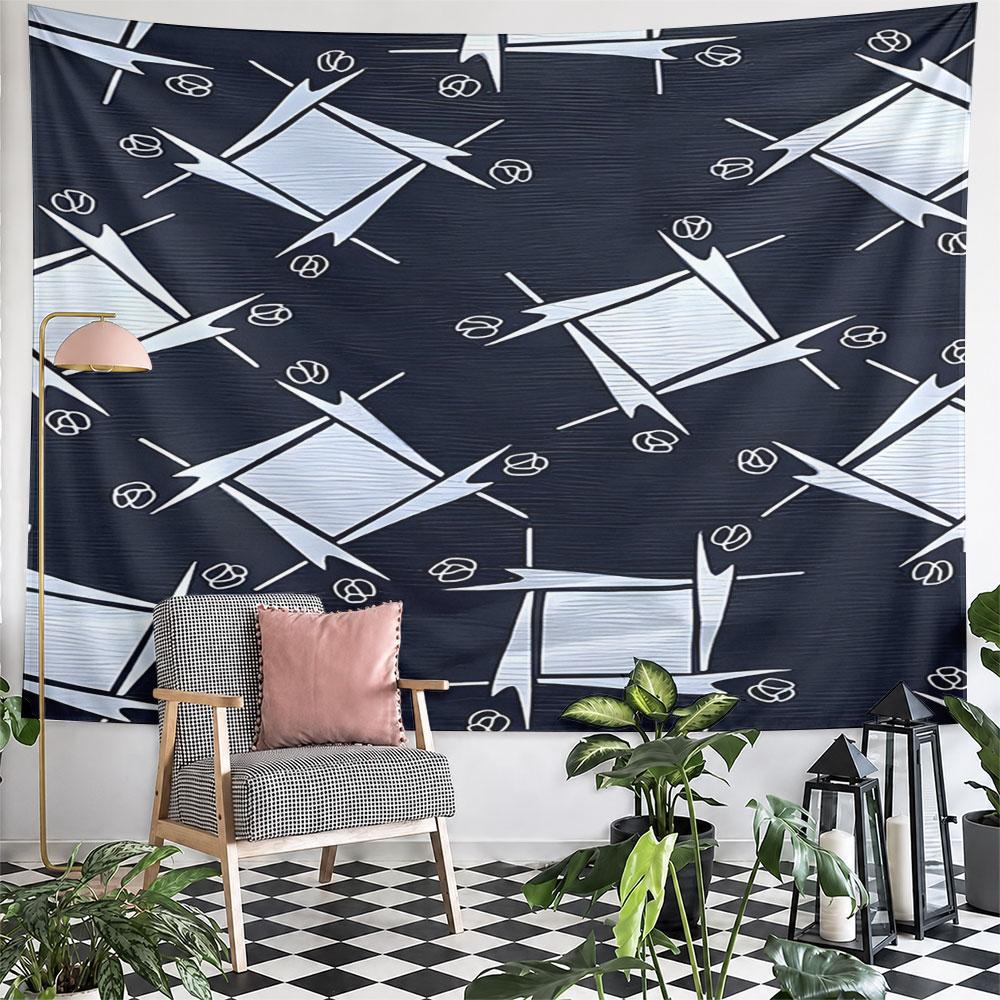 Abstract Geometric Pattern on Dark Blue Pattern Wall Hanging Tapestry Decorative Tapestry Home Decor for Bedroom and Living Room