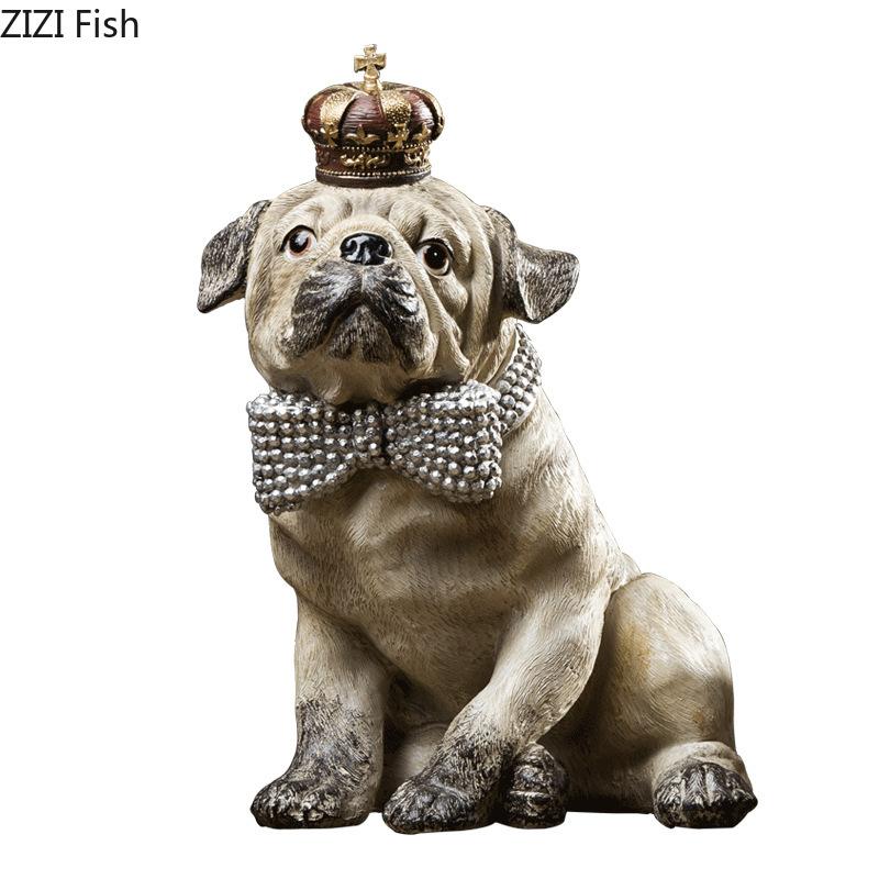 Krone Bulldogge Statue Simulierte Tierornamente Schreibtischdekoration Moderne Handwerkskunst Gentleman Welpen Skulptur Raum Ästhetische Dekoration