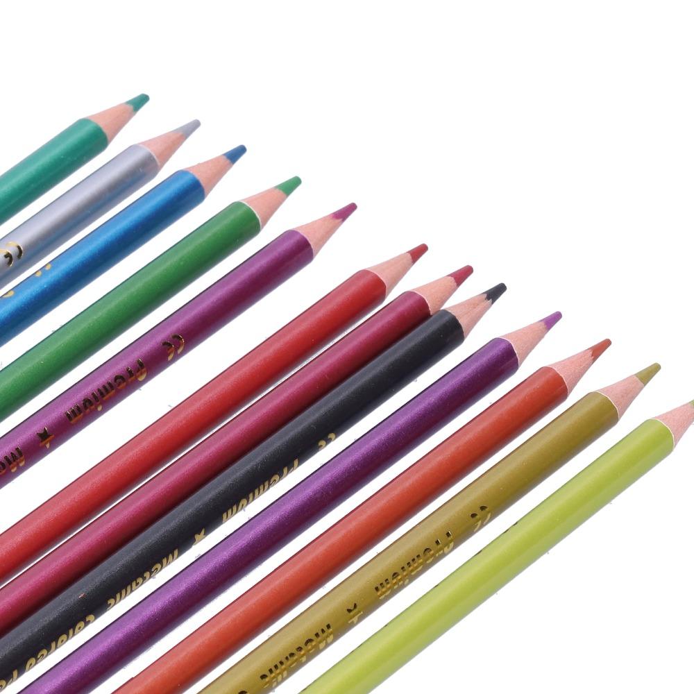 

12PCS Durable wood Metallic Pencils Fluorescent Neon Pencils Art Supplies Pencil Set Coloring Pencils Metallic