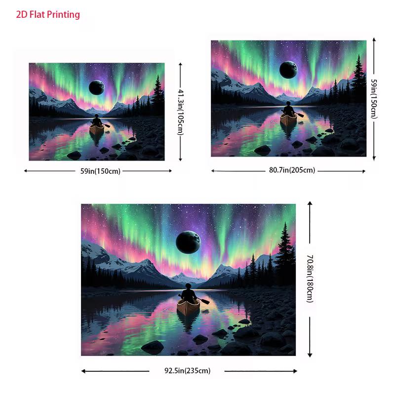 2D Aurora Borealis Backdrop 2D Lake Canoe Northern Lights Photo Background for Themed Shoot