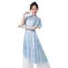 Butterfly Classical Dance Top Cheongsam Neck Dance Mesh Top Fashion Gauze Mesh Shirt  Women
