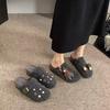 Mori woolen rivets rhinestone platform Birkenstocks women's new retro baotou half slippers women's outer slippers