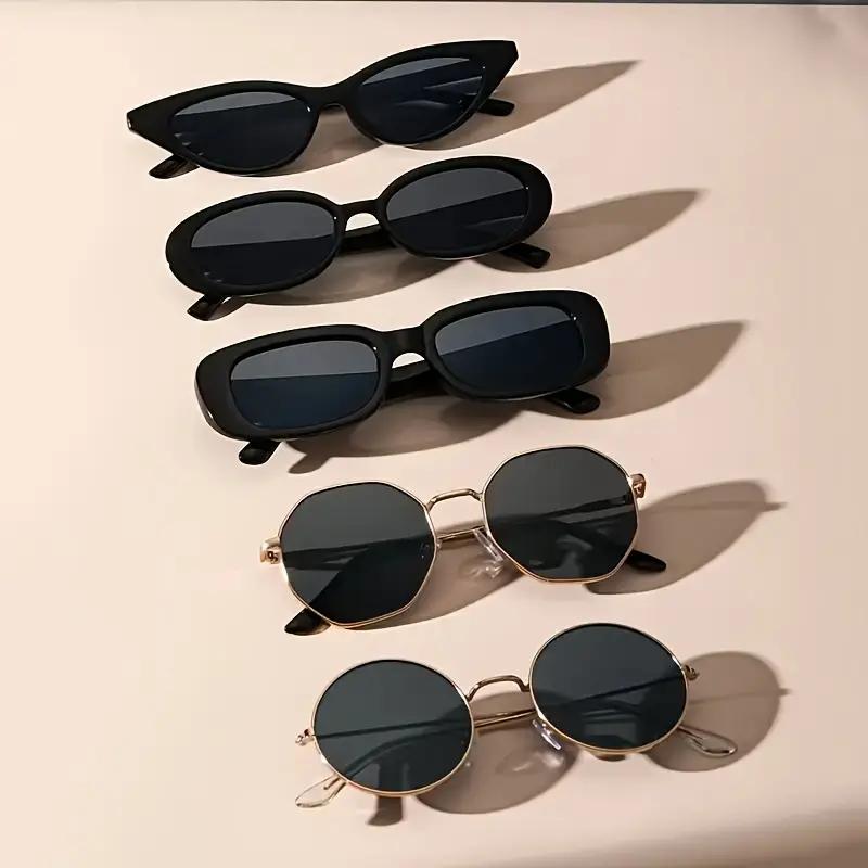 

5Pcs Fashionable Mixed Frame Black Glasses Plastic and Metal Combination Set Simple Fashion Personalized Trendy Decorative