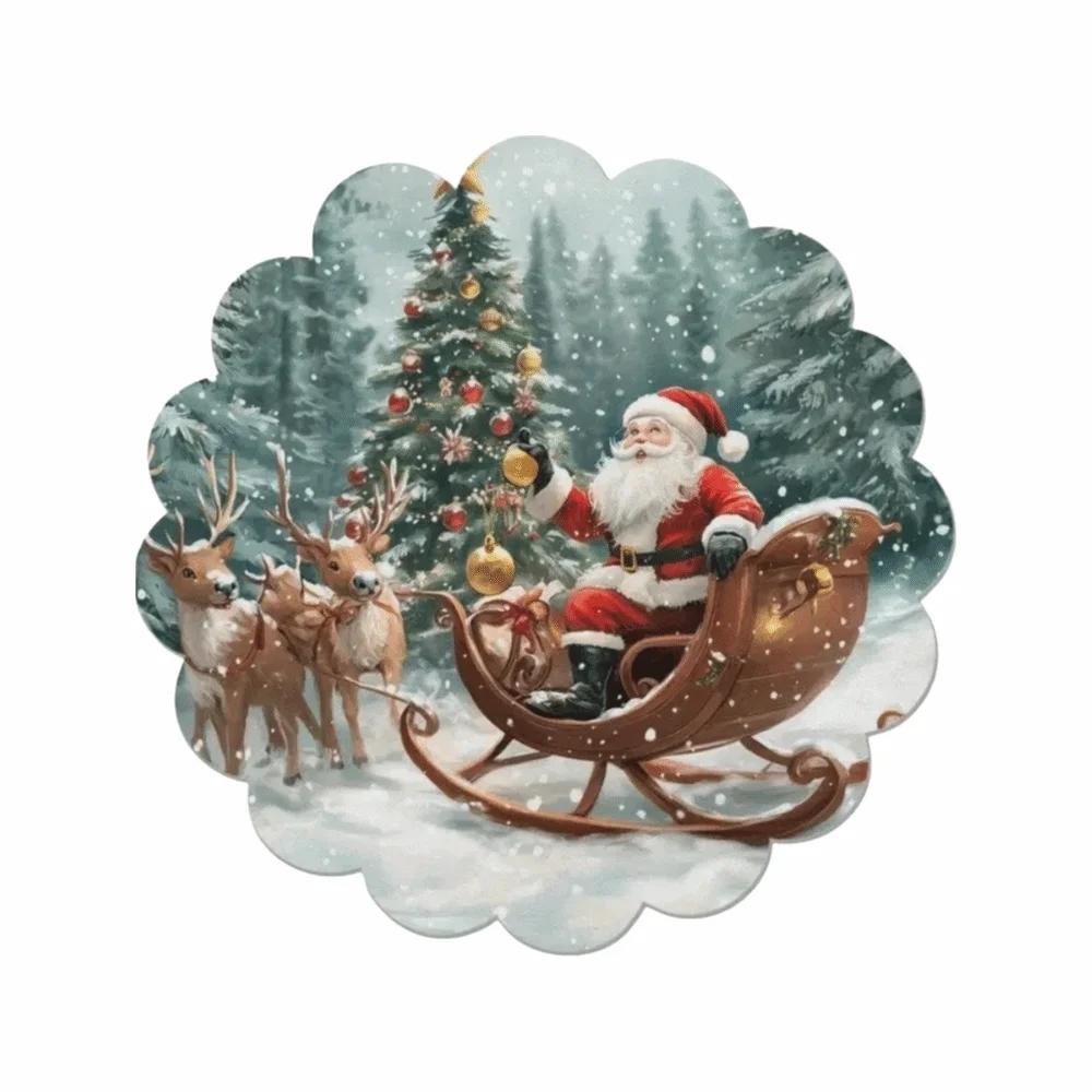 2Pcs New Round Christmas Placemats Polyester Non-Slip Christmas Table Mats Xmas Placemat New Year Party Ornament