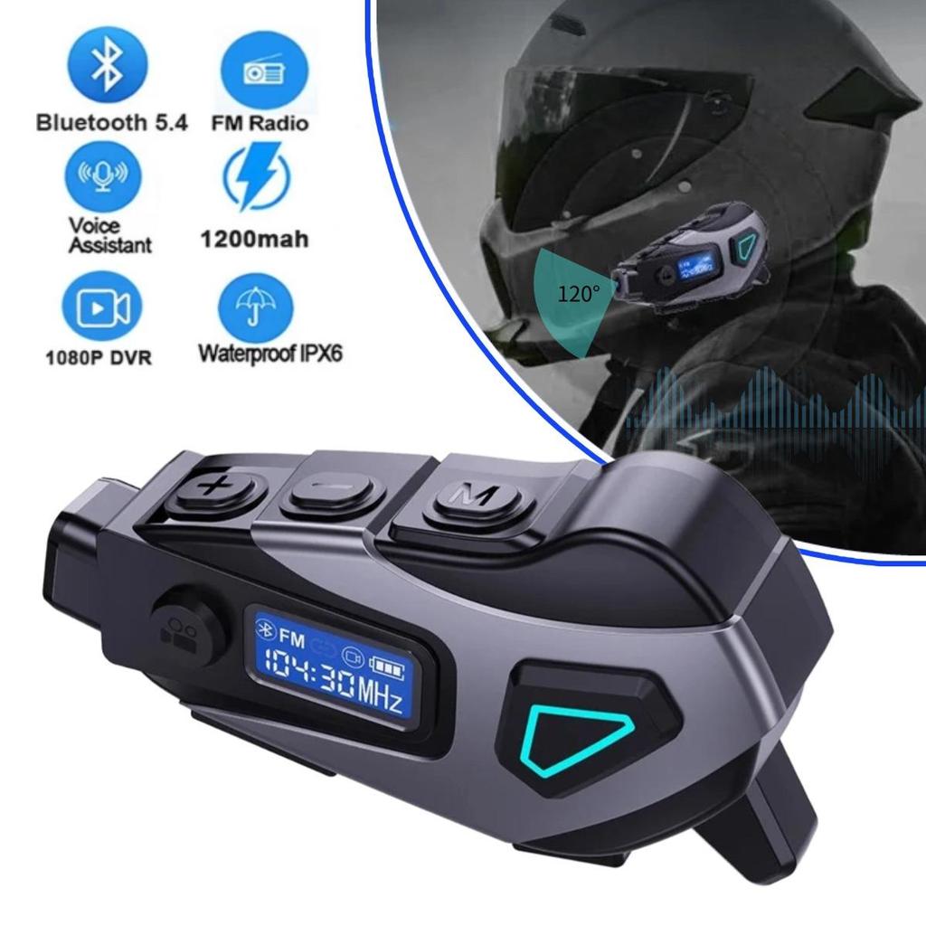 K10 Motorcycle Helmet Headset 1080P Video Dashcam Motorbike Recorder Wireless Moto Headphone Hands-Free Calling FM+Bluetooth 5.4 IPX8 Waterproof