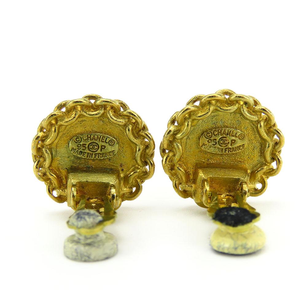 Used CHANEL Earring COCO Mark metal 9g gold Accessories