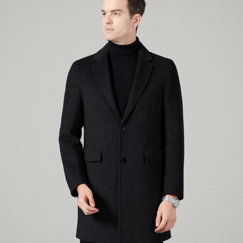 

Пальто мужское зимнее с подкладкой из кашемира, воротник средней длины, для деловых людей и пожилых людей, двухстороннее шерстяное пальто 195