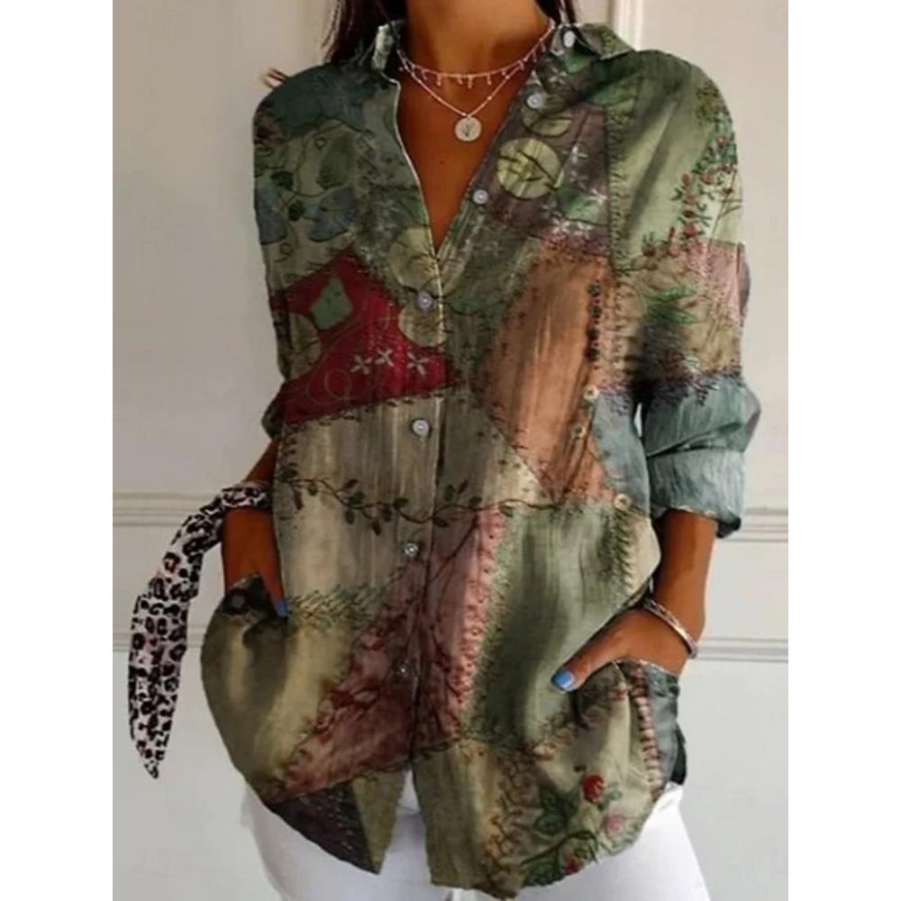 Women's Floral Graphics Elegant Vintage Tropical Printed Long Sleeve Shirt Casual Regular Tops Button Down Shirts Vintage Shirts