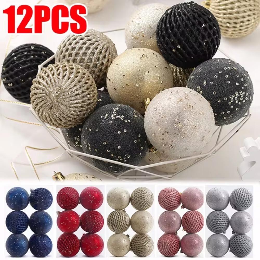 12pcs Plastic Painted Christmas Ball Gift Box 8cm Christmas Tree Pendant  Hotel Office