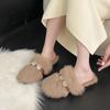 Flauschige Hausschuhe mit dicker Sohle für Damen-Oberbekleidung 2025 Frühling und Herbst neu Muffin gekreuzter Riemen dicke Sohle erhöhend weiche Sohle Haus