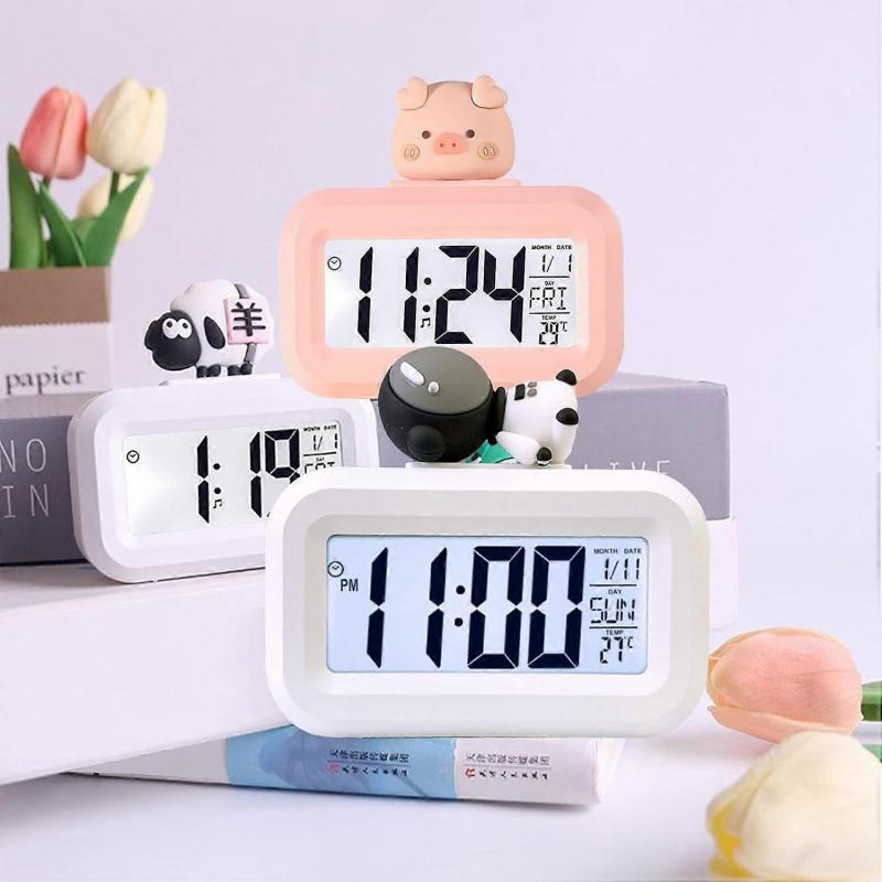 Alarm Clock, Cartoon Digital Clock Cute Cartoon LED Screen Desktop Electronic Alarm Data Time Calendar Temperature (Spaceman)