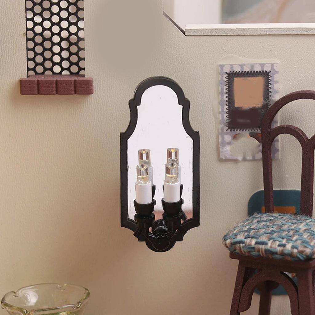 Dollhouse LED Wall Sconce with Two Head Lamp 1/12 Scale Miniature Wall Lamp for Garden Scene Displaying Decorations