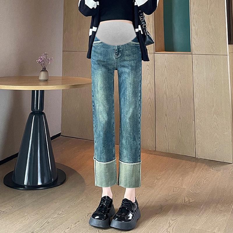 

Spring Maternity Jeans: Trendy Tummy Support Skinny & Wide-leg Pants for Mom L
