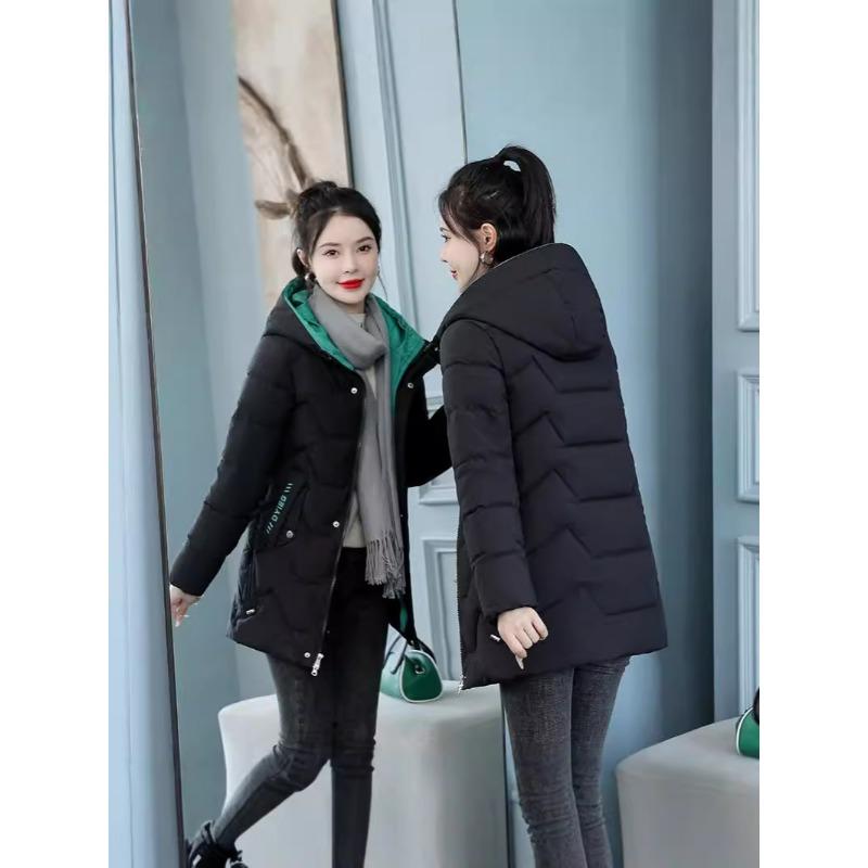 

Cotton-padded Women s Mid-length Winter Fashion Thickened Hooded Cotton-padded Jacket S чорний