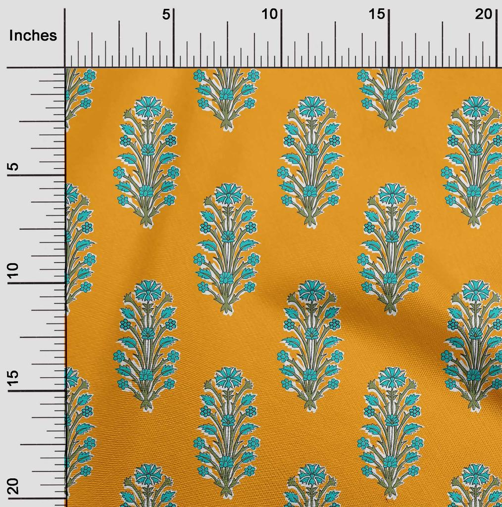 oneOone Cotton Flex Fabric Leaves & Floral Block Print Fabric By The Yard 40 Inch