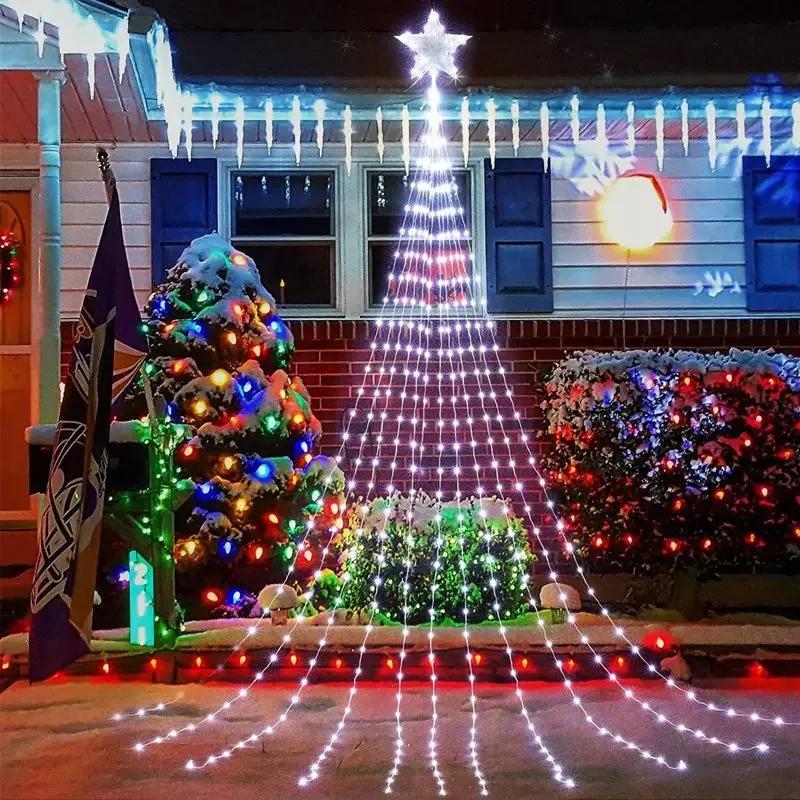 Guirxiété Lumineuse Cascade De Noël Dégradée Avec Topper Star, Décorations D'arbre De Noël Pour La Maison, Nouvel An, 2025