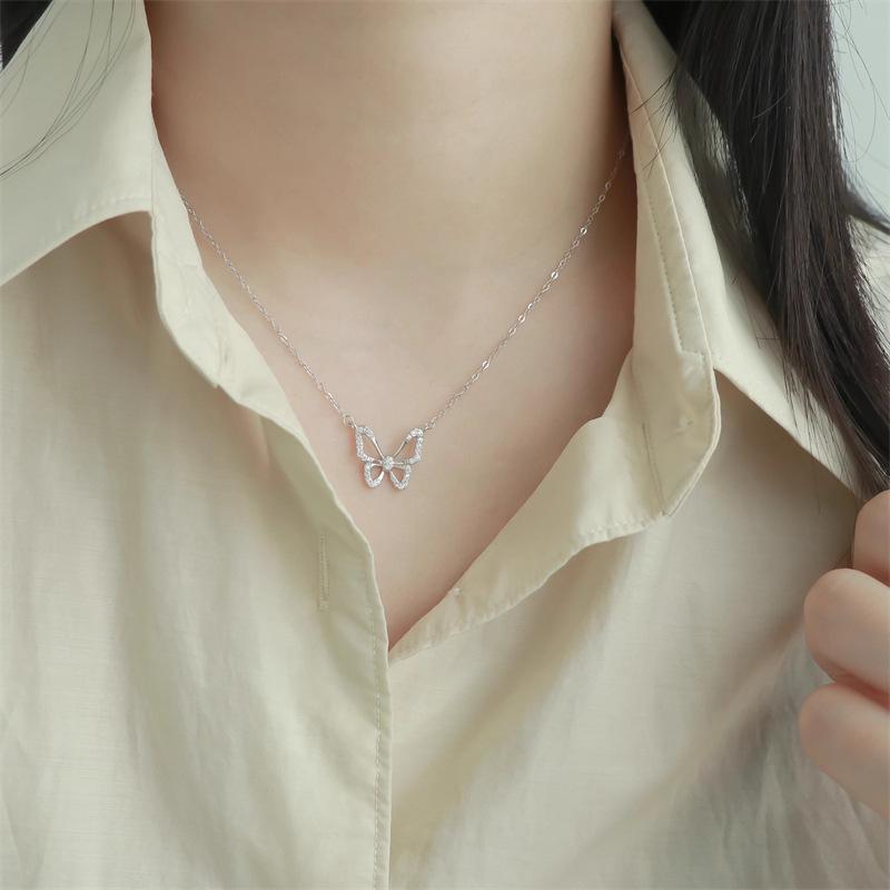 Fairy Zircon Butterfly Necklace Silver Ins Minimalist Cold Wind Versatile Collarbone Chain Temperament Neck Chain