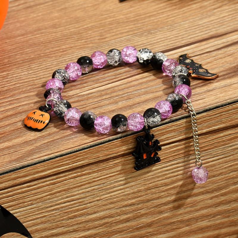 Braccialetto con perline di cristallo a motivo esplosivo, best-seller di Halloween, braccialetto con ciondolo castello di zucca pipistrello, accessori fai-da-te per il festival dei fantasmi