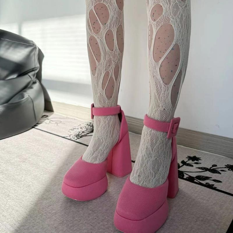 Women Goth Sexy See Through Fishnet Tights Stockings Hollowed Out Irregular Distressed Hole Sheer Mesh Pantyhose