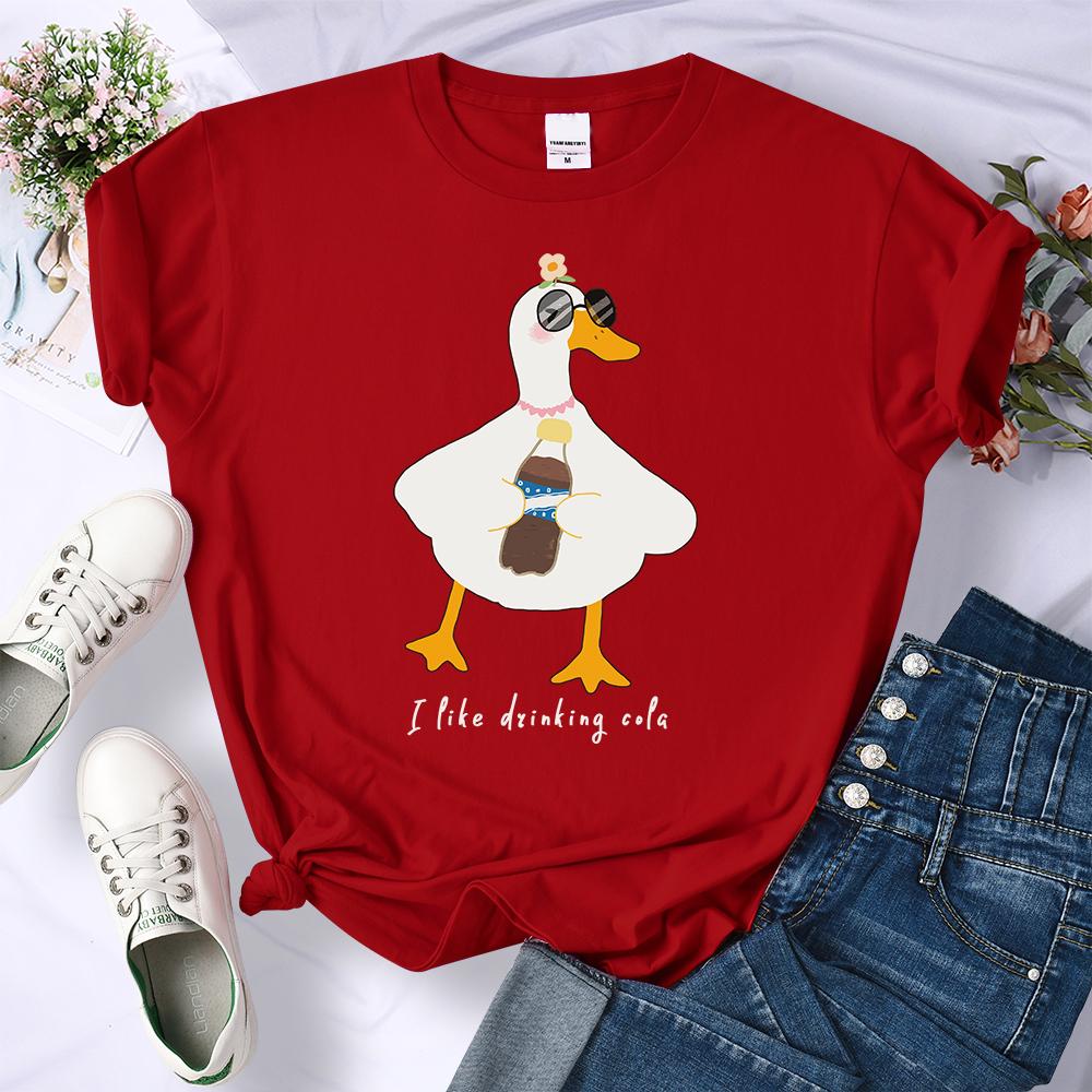Sunglasses Drink Duck Design Women Tee Shirts Summer Comfortable T-Shirt Casual Crewneck Clothes Hip Hop Soft Woman Short Sleeve