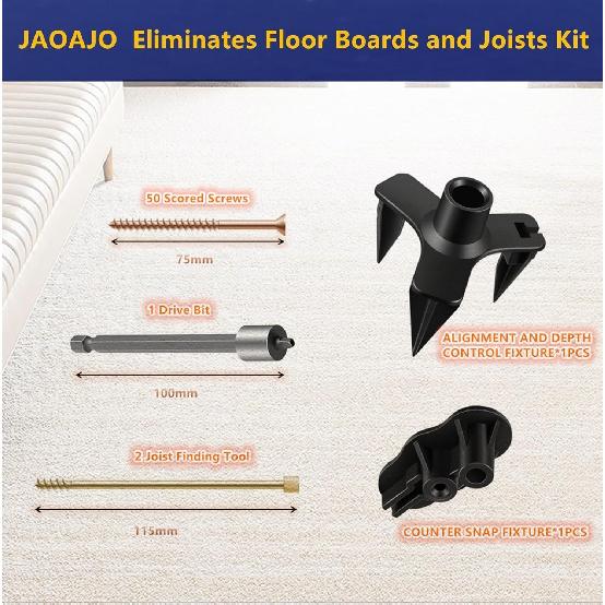 Eliminate Squeaky Noise Floor Repair Kit with 5 Tools and 50 Screws for Wood Floors, Eliminate Squeaks Under Carpeted Floors, Hardwood, Vinyl, and