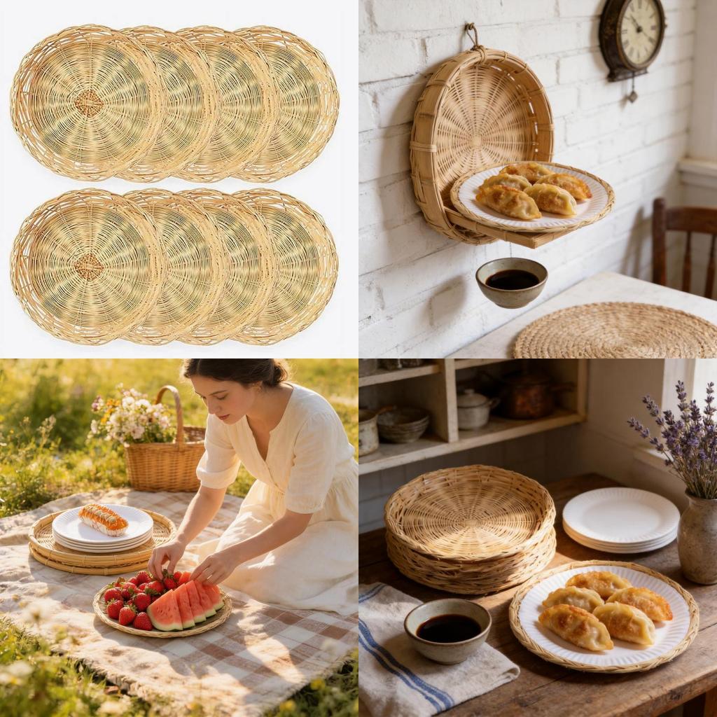 Vintage Bambus gewebte isolierte Snackschale für Picknick im Freien und Wanddekoration