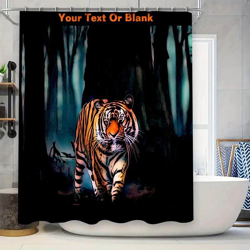 

Animal Print Shower Curtain Tiger Design For Bathrooms Decor Customizable Text Options Available W60H190(CM)-1 Pcs