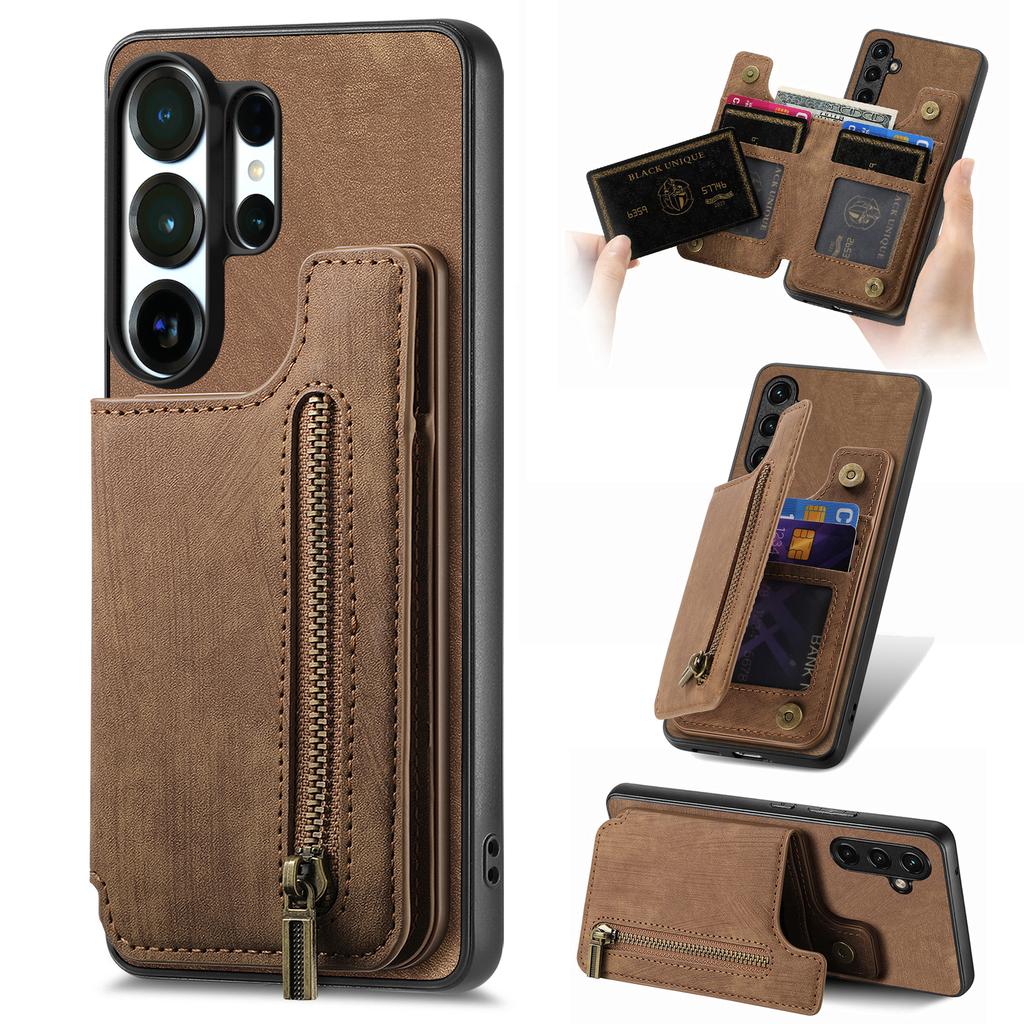 Zipper Leather Back Case for Samsung Galaxy S26 Ultra S24 S23 FE S22 S21 S25 Ultra S26 Plus S25 5G Walet with Card Holder Cover