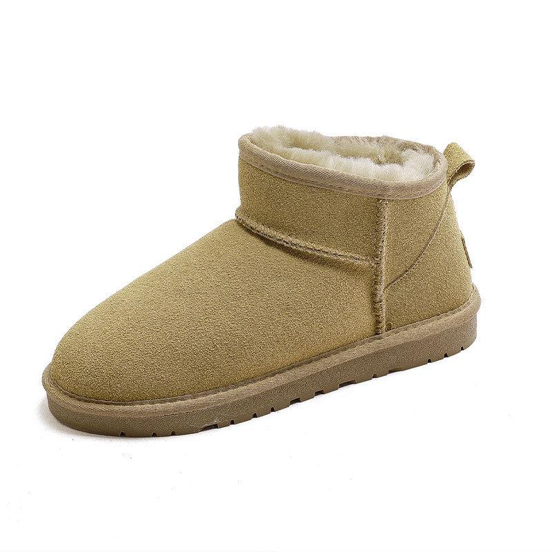 

Снежные ботинки мех интегрированный нескользящий бархат натуральная коровья кожа тонкая подошва короткая голенище пара хлопковые туфли зима 40