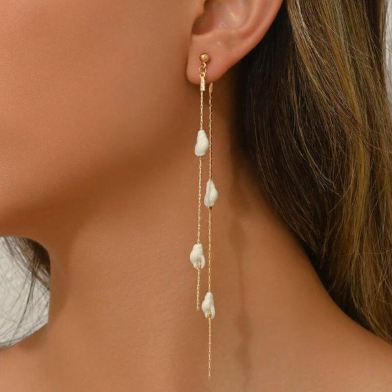 Light Luxury High-grade Cold Wind Pearl Fringed Earrings Multi-color Simple Long Irregular Earrings