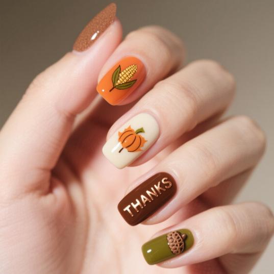 

New autumn and winter nail art, Thanksgiving, European and American small fresh design short European square wearing nail patch Free jelly glue + rubbing strips