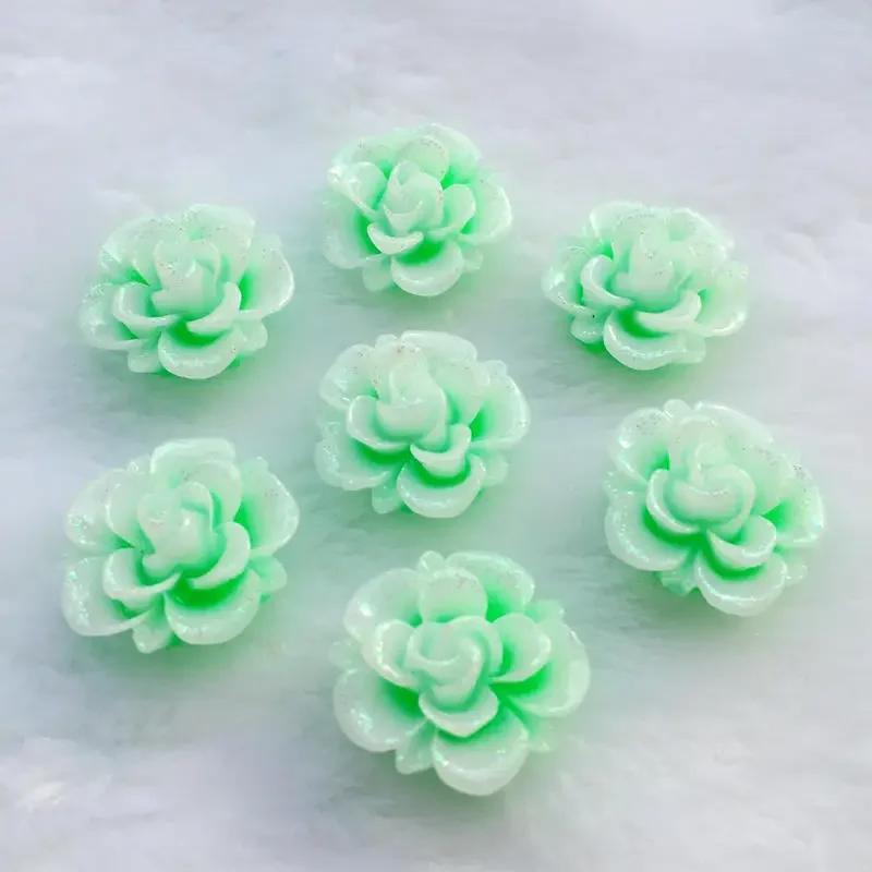15pcs 19mm Resin Flower Rhinestone Flatback Cabochon for DIY Wedding Decoration -A62
