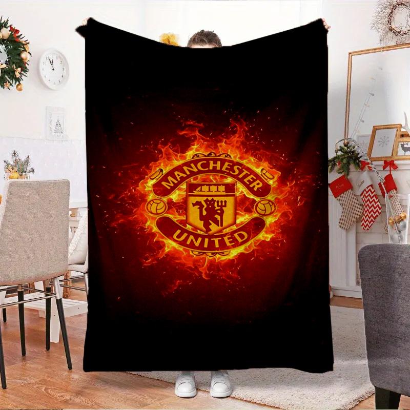Coperta con stemma del Manchester United Coperta in flanella da esterno per campeggio, escursionismo, feste in giardino, essenziale per picnic, regalo per famiglia e amici