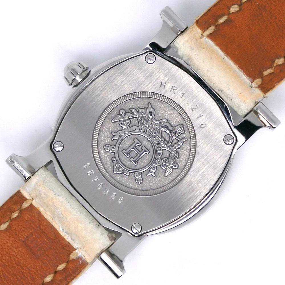 Hermes Heure H Watch Watches HR1.210 SilverDial Stainless Steel/Embossed Leather Quartz Analog Display Women Used