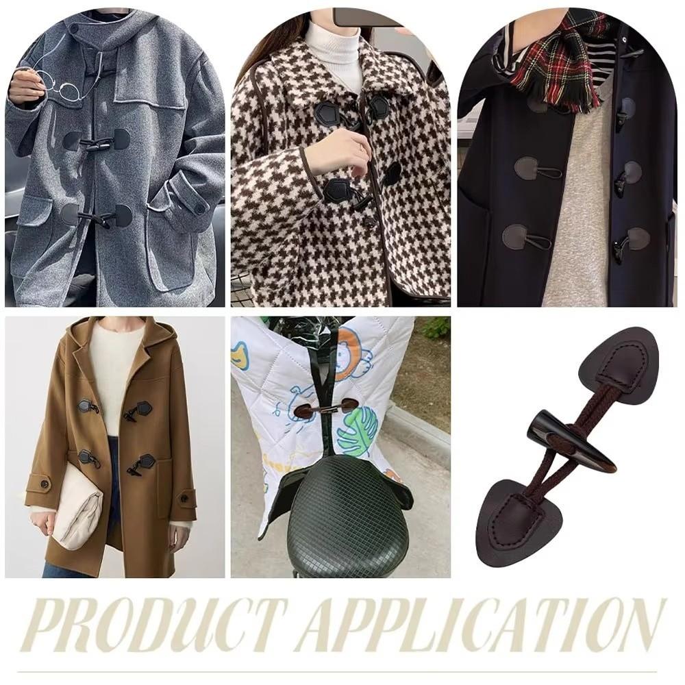 Trendy Vintage Horn Buckle PU Leather Resin Sew-On Horn Buttons Bags Decoration Fastener Sewing Crafts Button for Coats Jackets