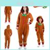 Xmas Party Hooded Jumpsuits For Kids Adult Gingerbread Man Cosplay Costume
