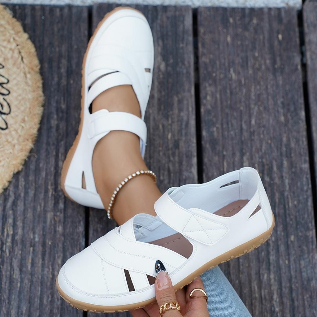 Breathable Casual Shoes with Retro Velcro Fasteners, Large Size, New Style, Open Design for Women