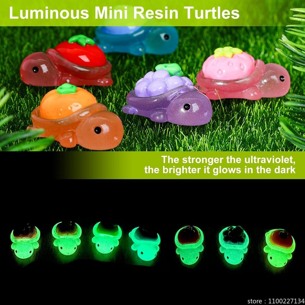 100/50Pcs Glow Resin Turtle Figures Cute Fruit Mini Animals Diy Crafts Party Favors Home Decor Bulk Accessories