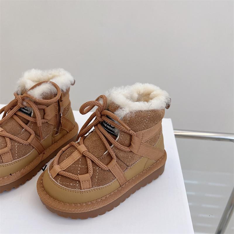 2025 New Winter Children Snow Leather Boots Warm Plush Toddler Boys Shoes Non-slip Fashion Baby Girls Boots