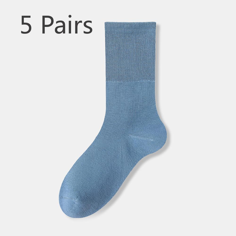 5 Pairs of Women's Spring and Autumn Boneless Antibacterial Mid Calf Elastic Socks
