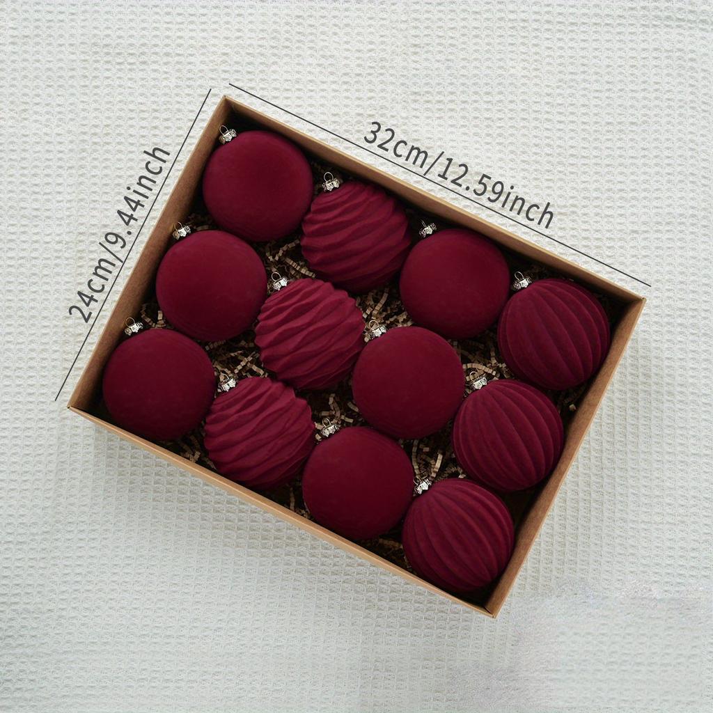 Luxurious 12-Piece Velvet Christmas Tree Decorations - Plush Hanging Balls for Holiday Décor, Feather-Free, Durable Plastic - Festive Ornaments