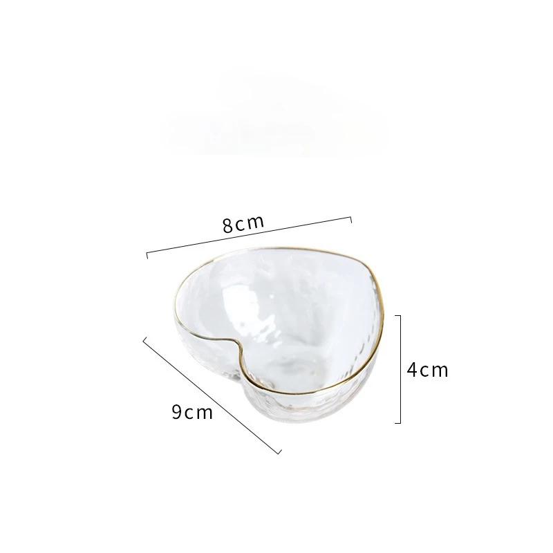 Creative Glass Heart-Shaped Bowl - Golden Edge Salad & Noodle Bowl, Crystal Breakfast Tableware with Decorative Design