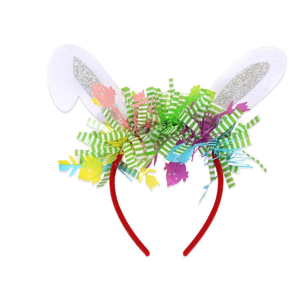 

Happy Easter Bunny Ears Headbands with Striped Ribbon Cartoon Decorative Headgear Photo Props Cosplay Party Costume