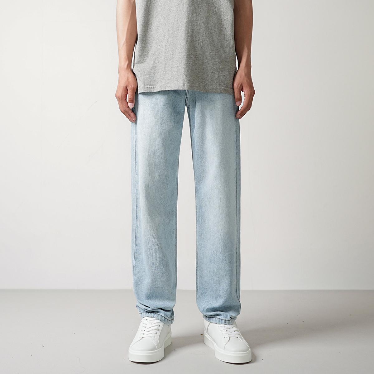 

CONVERGES Мужские светло-голубые вываренные джинсы прямого кроя - Летние повседневные брюки свободного кроя 40 (210-230 jin) светло-синий