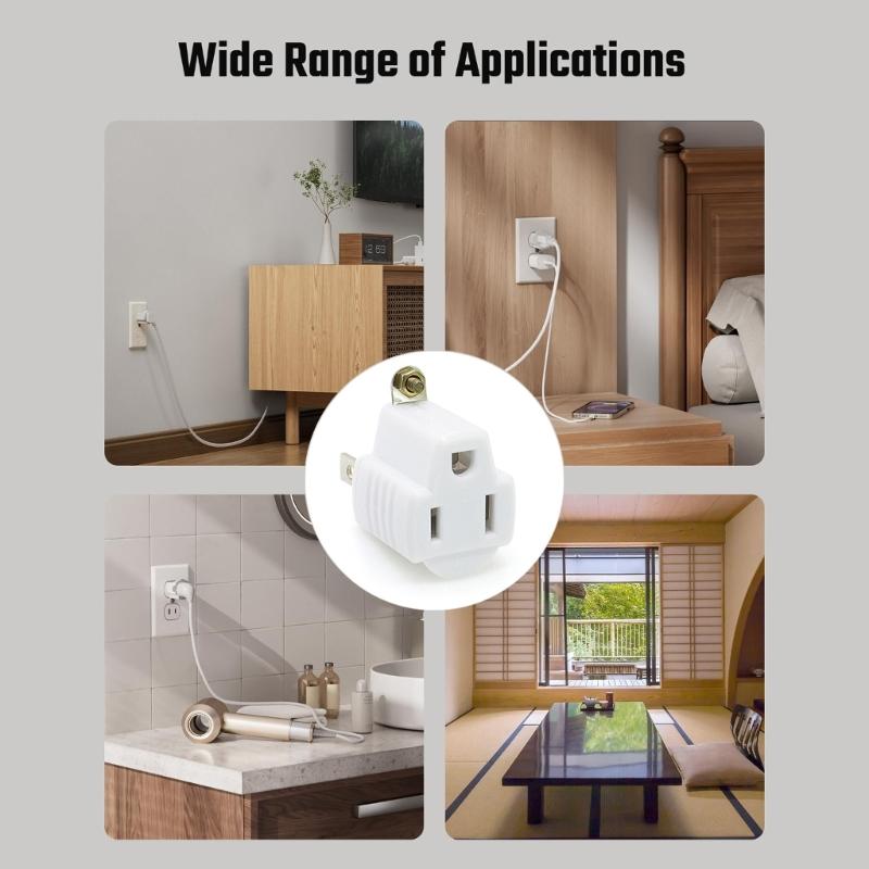 Heavy Duty Wall Plug Adapter Portable 2 Prongs to 3 Prongs Outlet Adapter Grounding Converters Adapter Outlets Plugs