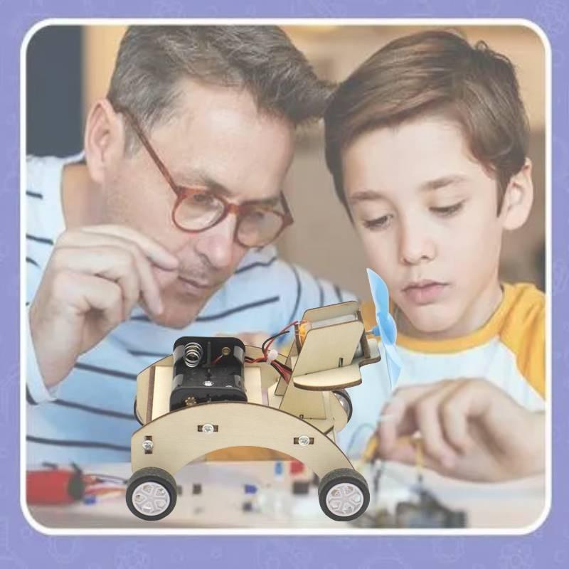Children's Diy Wooden Science Wind-powered Small Car Model Kit Customizable Educational Toy