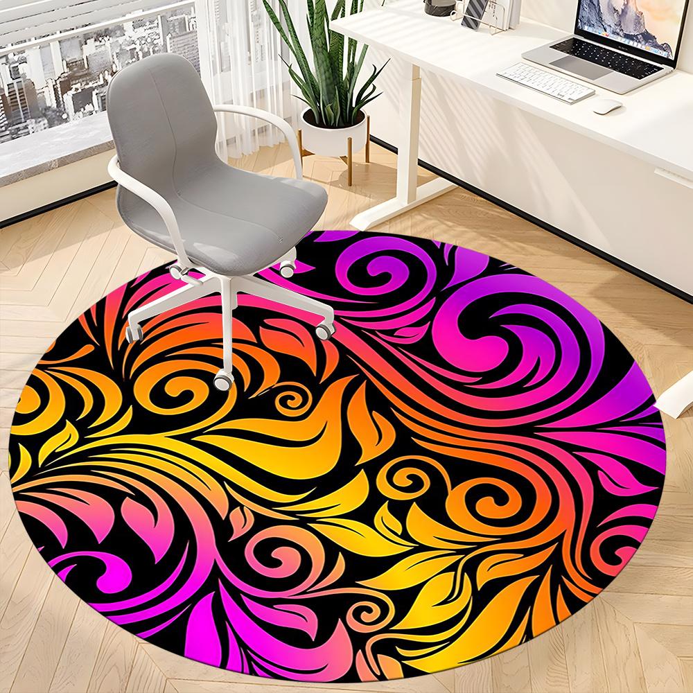 1pc Swirls Vibrant Office Round Area Rug, Indoor Mat Suitable ForOffice, Under Office Chairs Bedroom Living Room Home Decor, Room Deco Q067