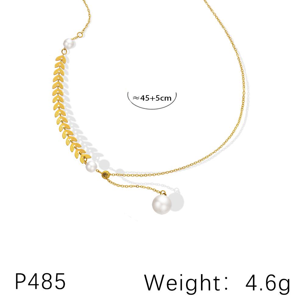 Elegant Wheat Ear Pearl Pendant Necklace with 18K Gold-Plated Titanium Steel Clavicle Chain