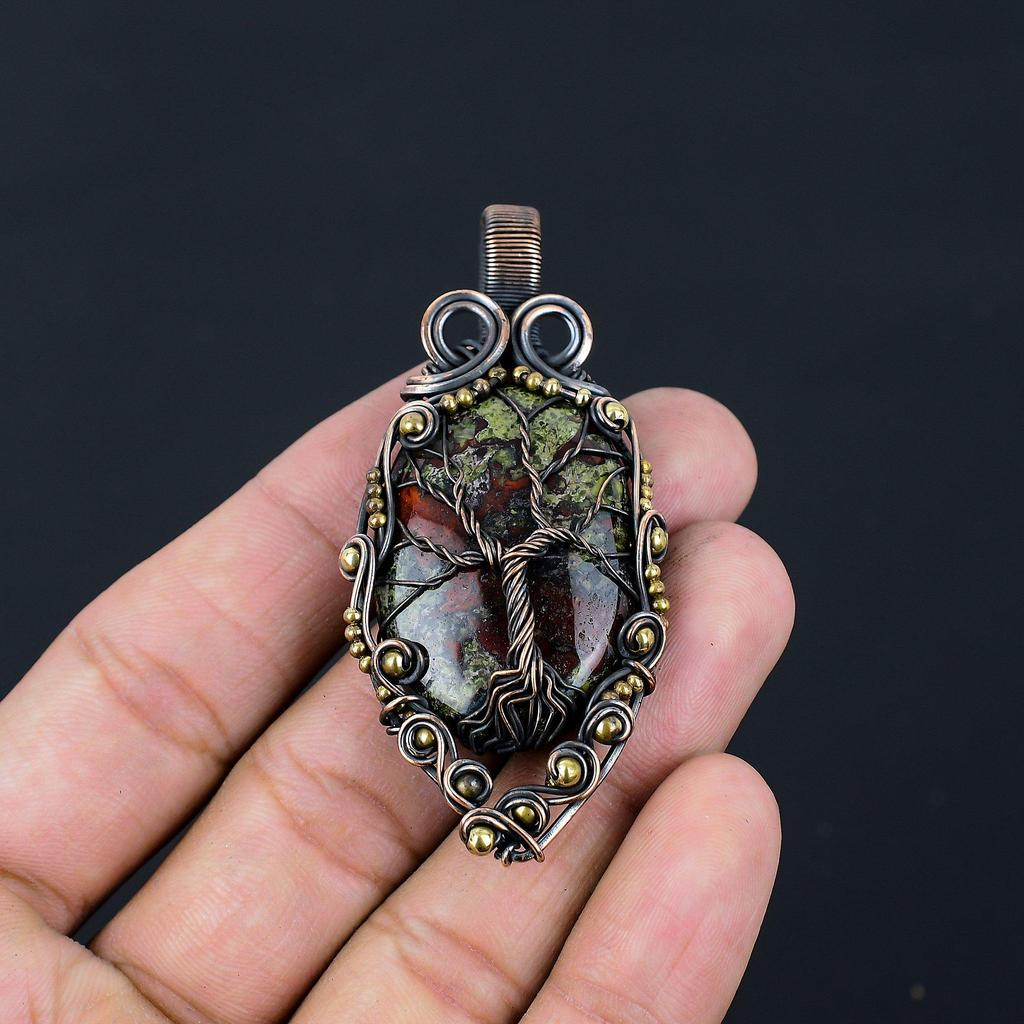 Tree Of Life Dragon Blood Jasper Gemstone Pure Copper Wire Wrapped Handmade Pendant Jewelry