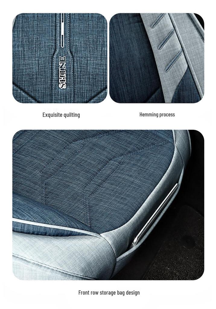 Universal All-Season Linen Car Seat Cushion - Breathable, Full Surround for Five-Seaters